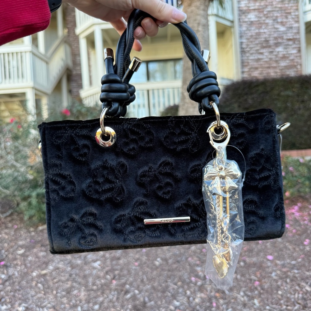 NEW viral ALDO Stylish Black Shoulder Bag with Gold Accents